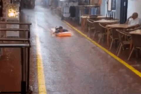 Ibiza revellers caught up in torrential floods as wild weather sweeps the island in the middle of celebration season